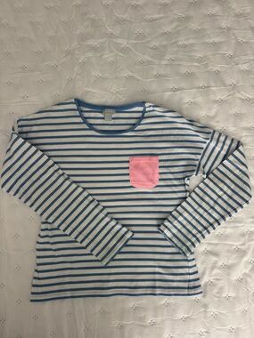Striped Long Sleeve Tee with Pink Pocket
